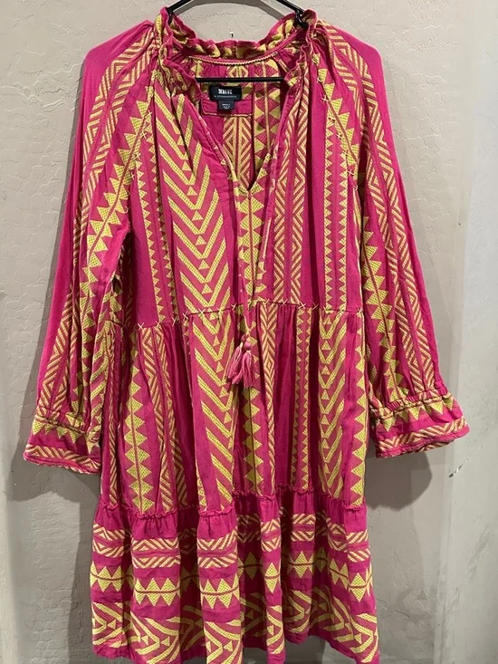 Anthropologie Maeve Pink and Yellow Geometric Tunic Top - Picture 2 of 5